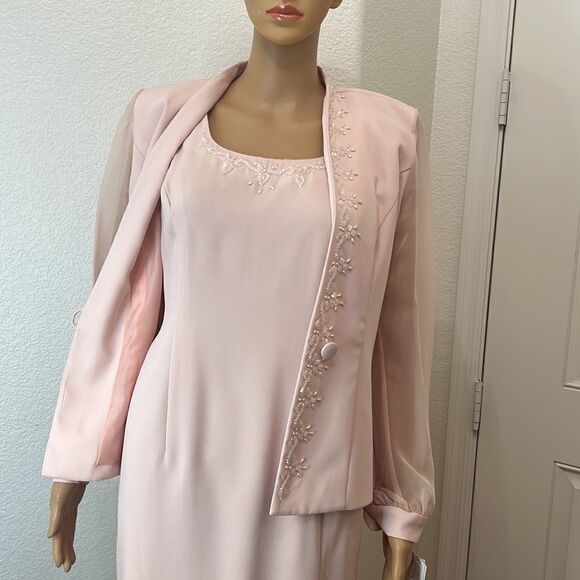 JR Nites Dress & Jacket Formal Size 6 & 8 Petite Beaded 2 Piece Pink Blush Rose - Picture 4 of 14